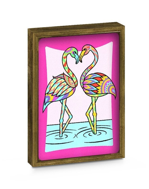Dviejų dalių piešimo smėliu rinkinys su rėmeliais "Flamingas/Drugelis"